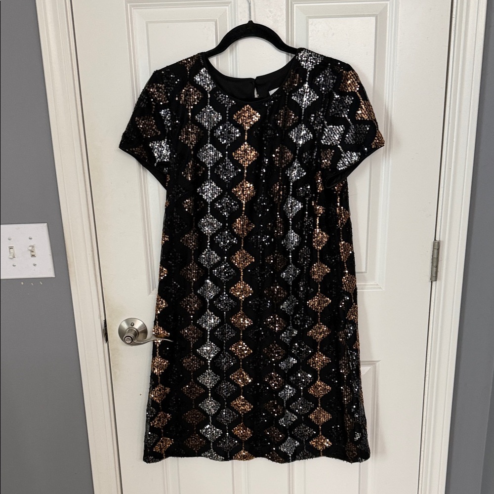 London Times Black, Silver, Gold and Bronze Sequin Mini Dress